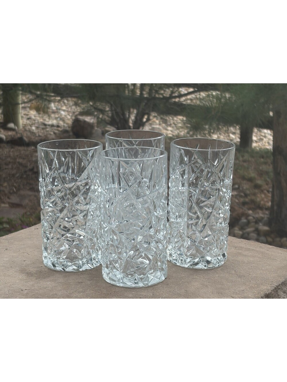 4 Cristal D'Arques Sculptra Highball Glasses Set Clear Cut Drinking Tumblers Euc